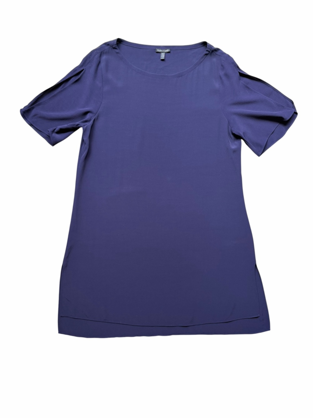 Eileen Fisher Split Short Sleeve Dark Purple Mini Dress